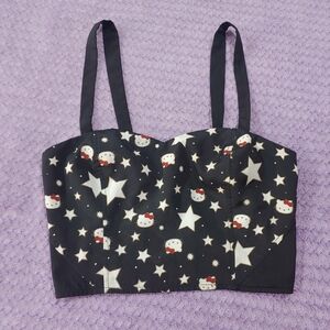 Black Stars Hello Kitty Adjustable Strappy Crop Top